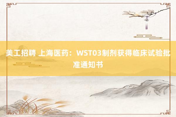 美工招聘 上海医药：WST03制剂获得临床试验批准通知书