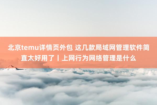 北京temu详情页外包 这几款局域网管理软件简直太好用了丨上网行为网络管理是什么